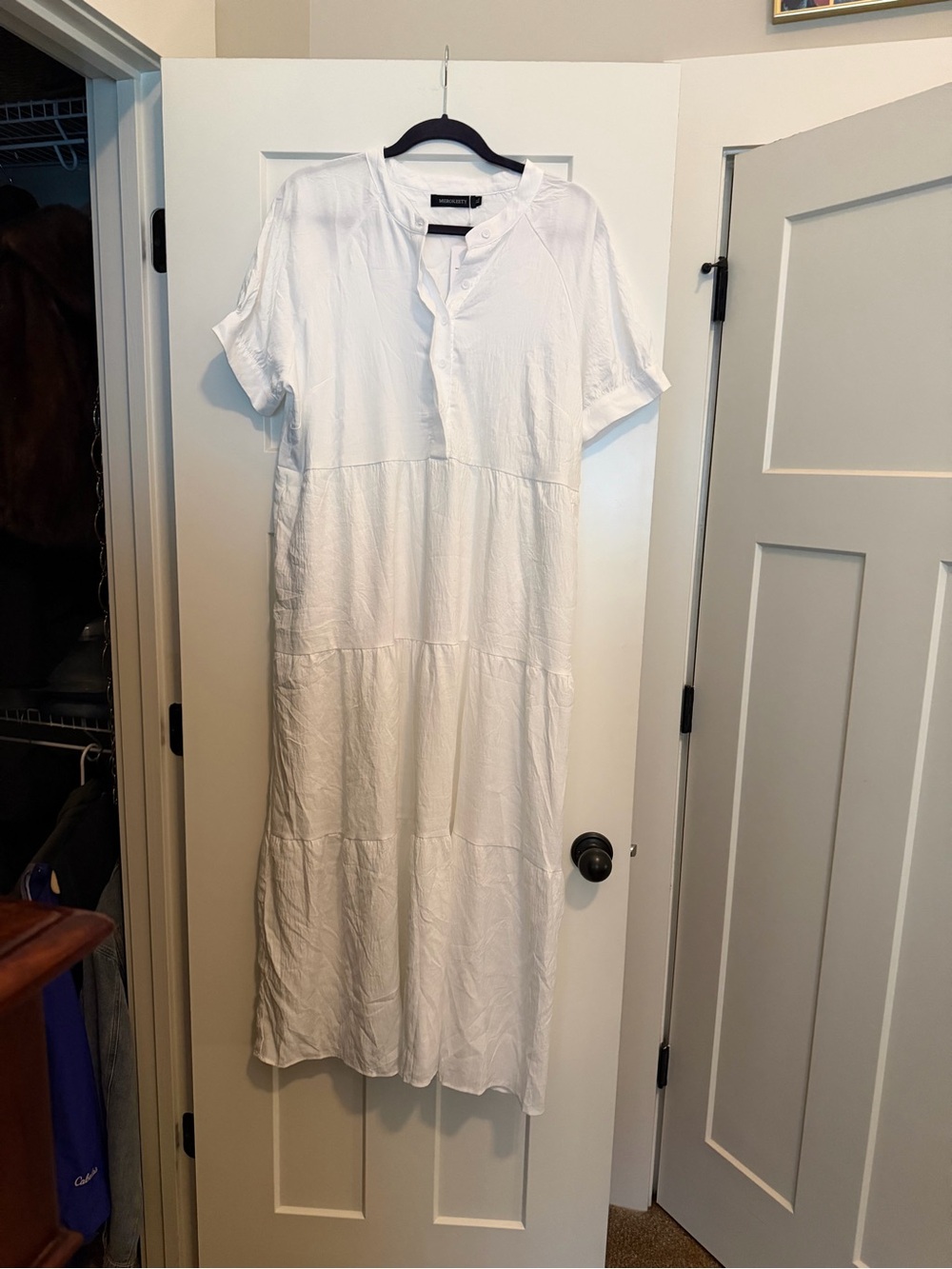 SHEIN White Short-Sleeve Button-Front Maxi Dress